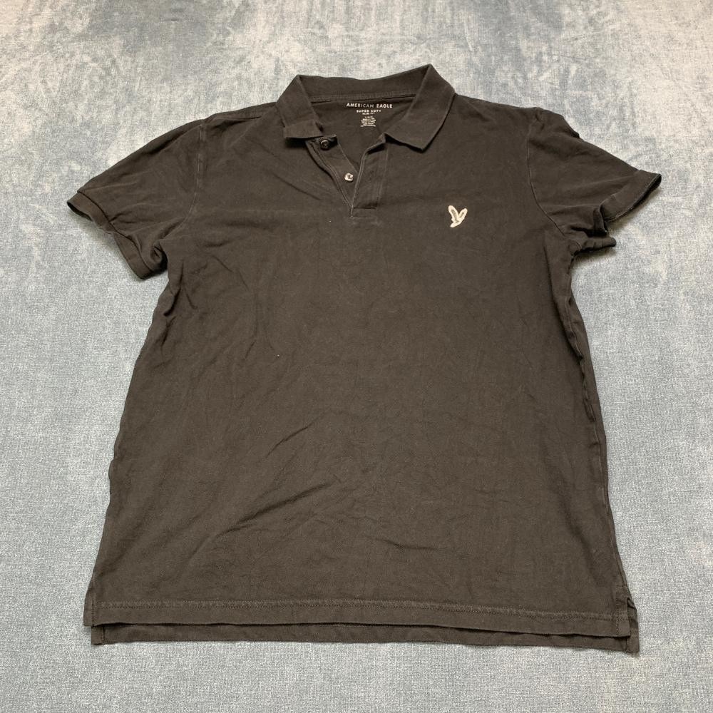 American Eagle Outfitters Polo Shirt Mens Large Black Logo Slim Fit Super Soft